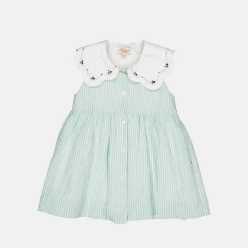 NWOT KIDIWI embroidered seersucker dress in green Size: 3A US 3T